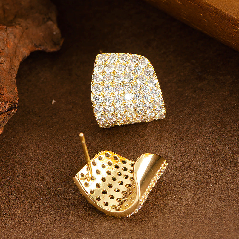 Geometric Zirconia Stud Earrings Elegant Women'S Fashion