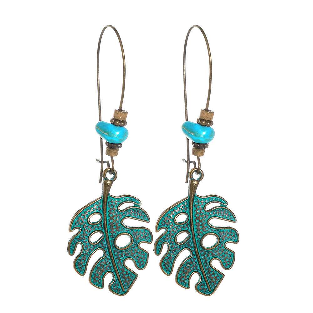 Vintage Floral Leaf Design Turquoise Alloy Earrings