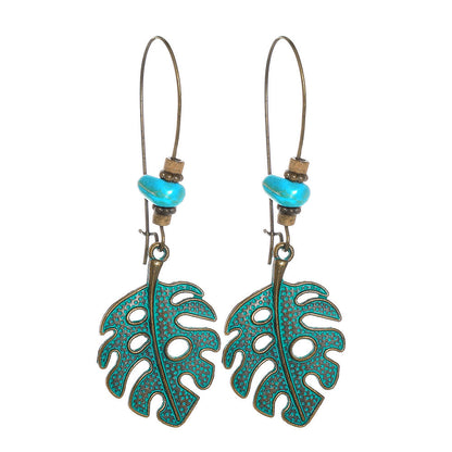 Vintage Floral Leaf Design Turquoise Alloy Earrings