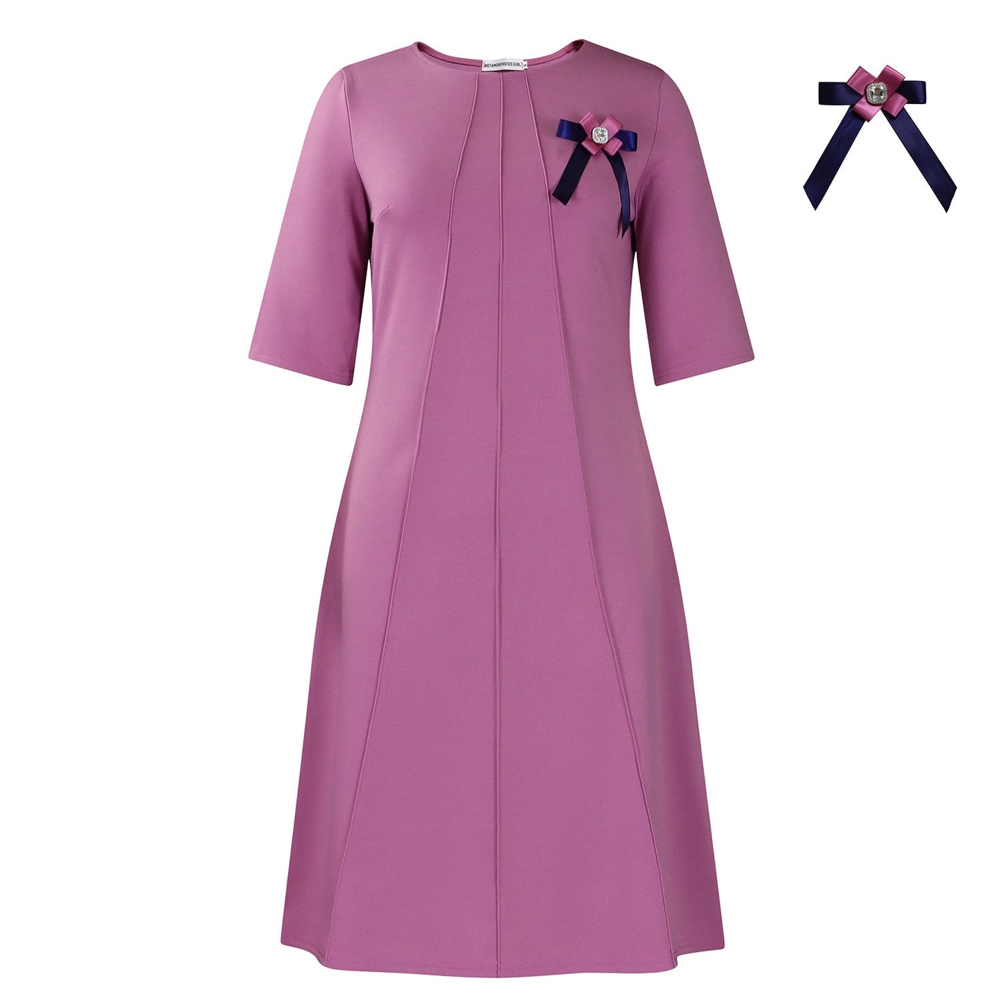 Elegant Solid Color A-Line Dress With Floral Detail