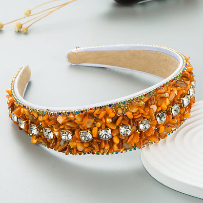 Colorful Stone Studded Wide Fabric Headband Trendy Hair Accessory