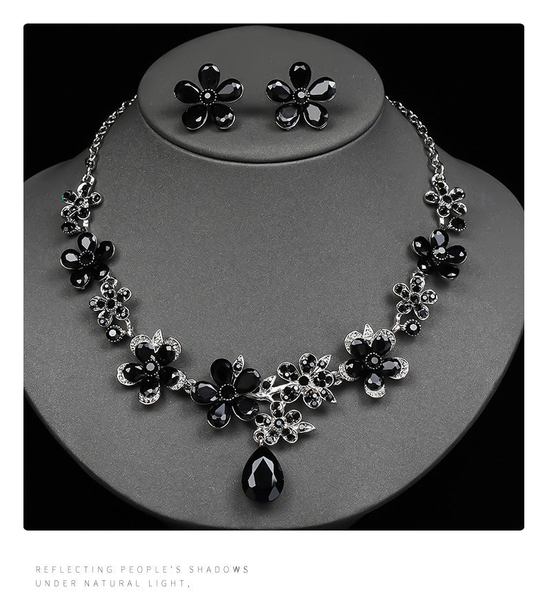 Floral Drop Necklace and Earring Set Vintage Jewelry