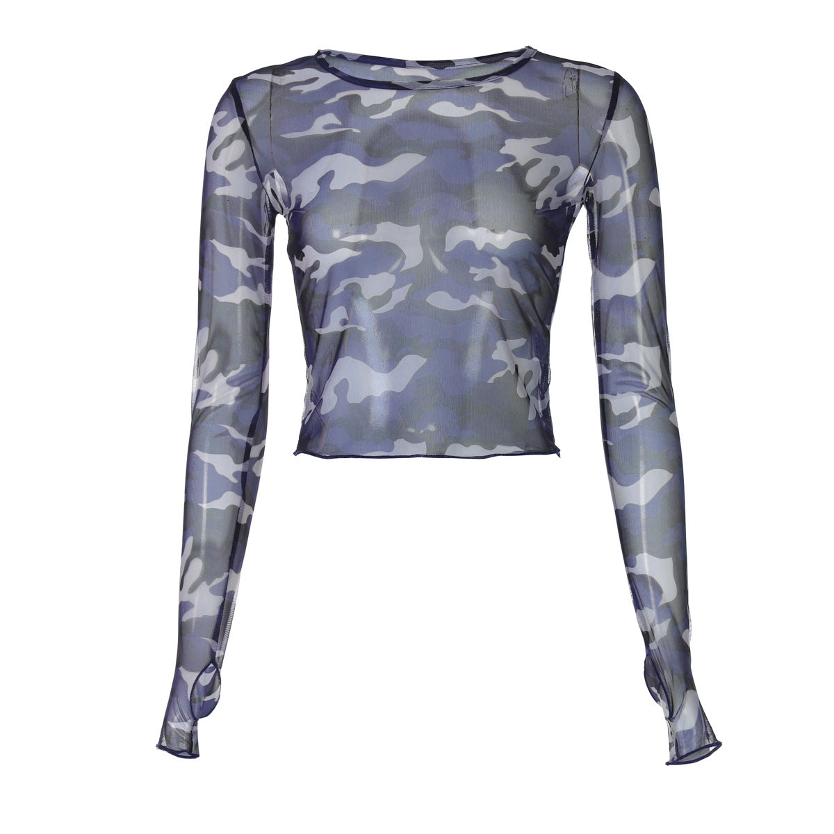 Women's Camouflage Mesh Long Sleeve T-Shirt Trendy Streetwear