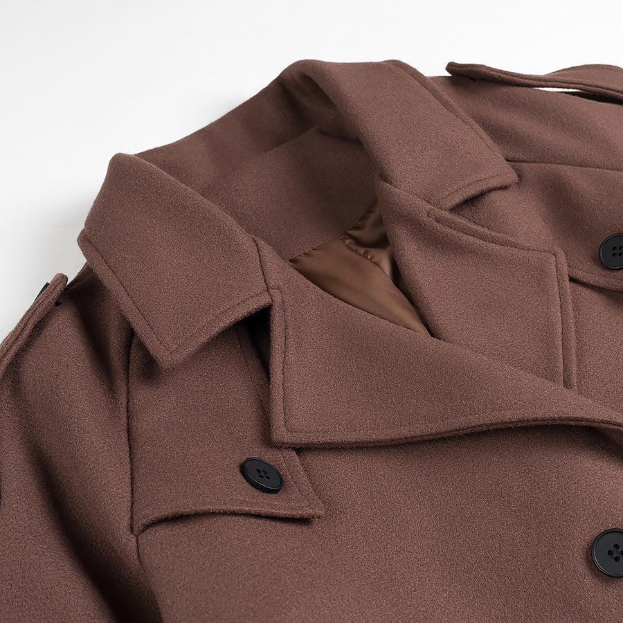 Winter Notch Collar Crop Pea Trench Coat