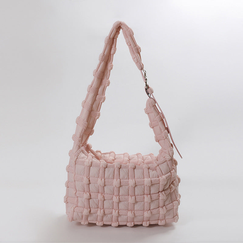 Checkered Cloud Puff Bag Trendy Nylon Shoulder Bag