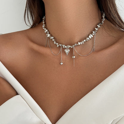 Chic Layered Heart Pendant Necklace With Metal Chain