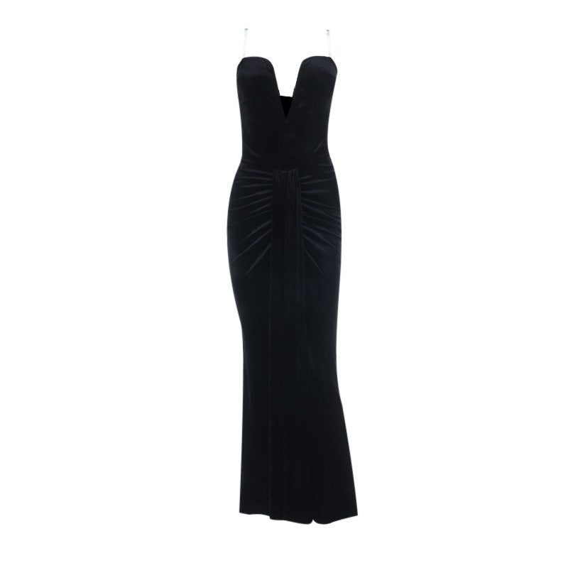 Elegant V-Neck Velvet Bodycon Dress for Special Occasions