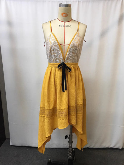 Western Bohemian Lace-Trimmed Casual Dress