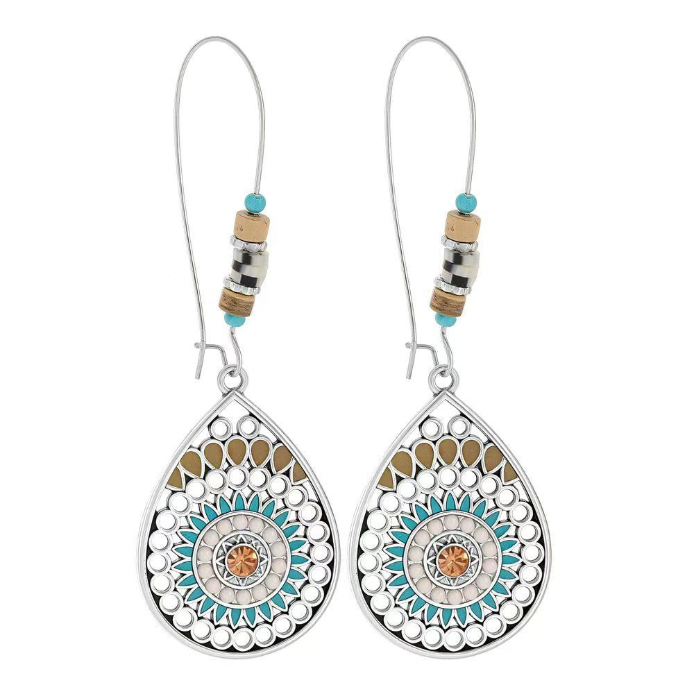 Vintage Floral Leaf Design Turquoise Alloy Earrings