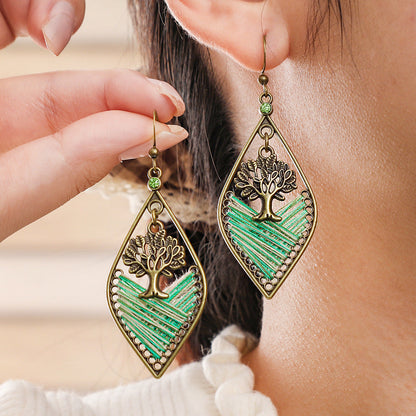 Bohemian Handcrafted Wire Earrings Colorful Thread Weaving Statement Dangle Earrings
