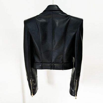 Double-Breasted Short PU Leather Biker Jacket
