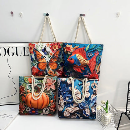 Fashionable Reversible Beach Tote Bag Canvas with Cotton Rope