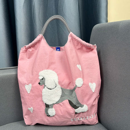 Plush Dog Embroidered Largr Capacity Shopping Bga