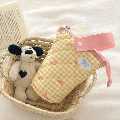 Striped Bow Cylinder Pencil Case Stylish Portable Stationery
