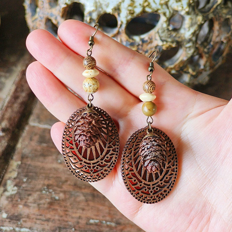 Geometric Bohemian Hollow Wood Earrings for Women