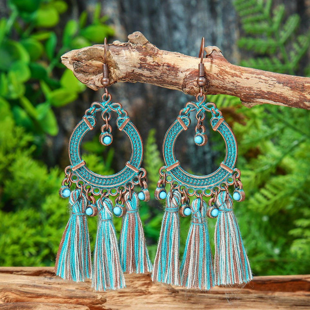 Handcrafted Bohemian Long Tassel Earrings Vintage Jewelry