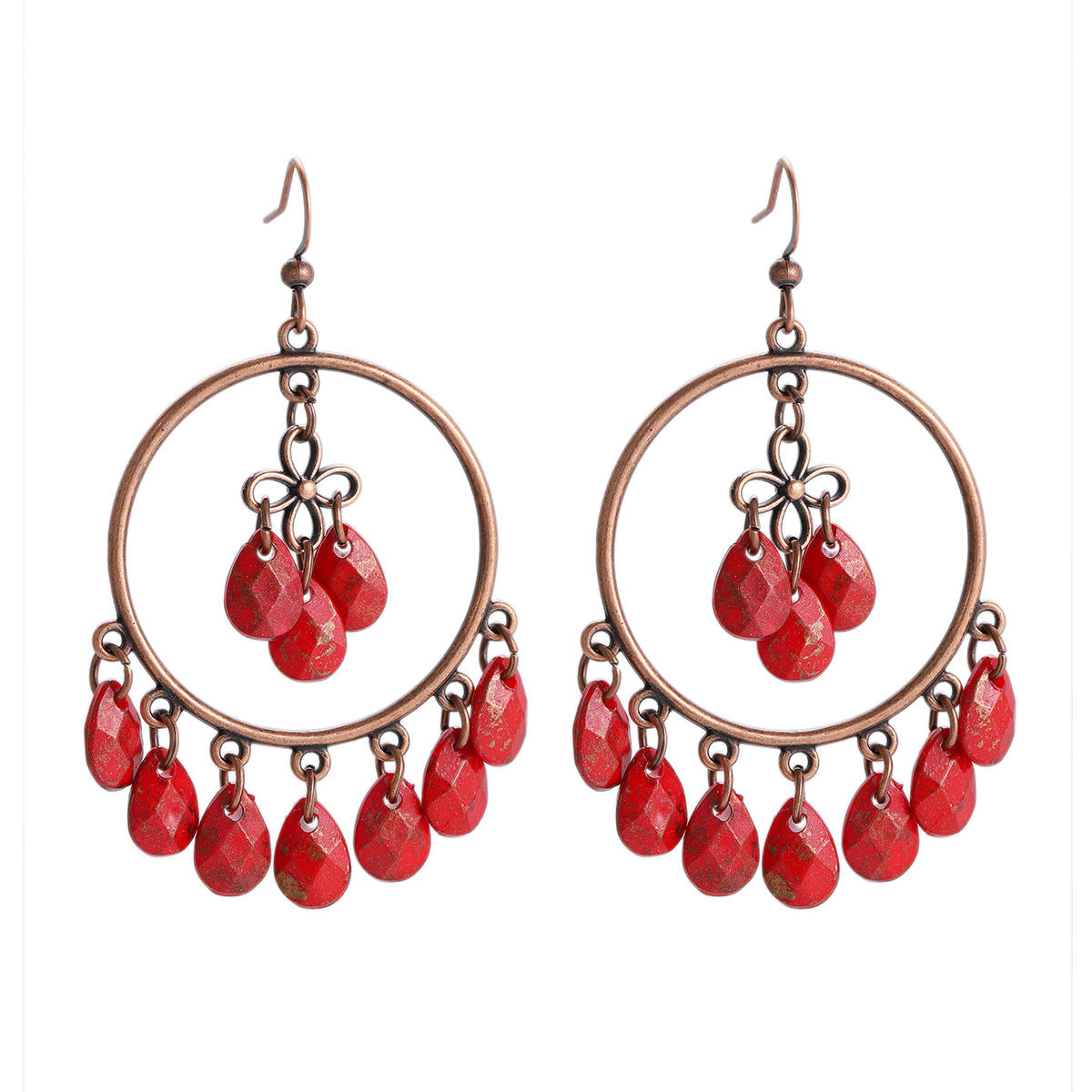 Vintage Chandelier Tassel Earrings Red Unique Elegant Statement Jewelry