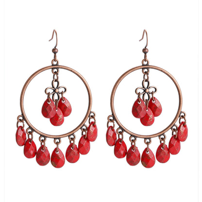 Vintage Chandelier Tassel Earrings Red Unique Elegant Statement Jewelry