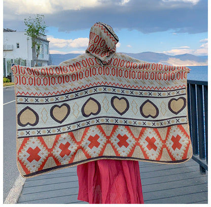 Tibetan Ethnic Shawl Women'S Autumn Hooded Cloak Air-Conditioned Room Warm Cloak Scarf