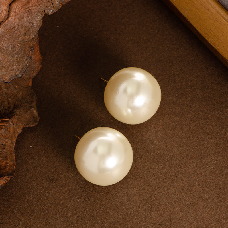 Statement Pearl Stud Earrings Elegant Geometric Design Alloy 925 Silver
