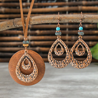 Bohemian Dreamcatcher Tassel Earrings and Wooden Necklace Set