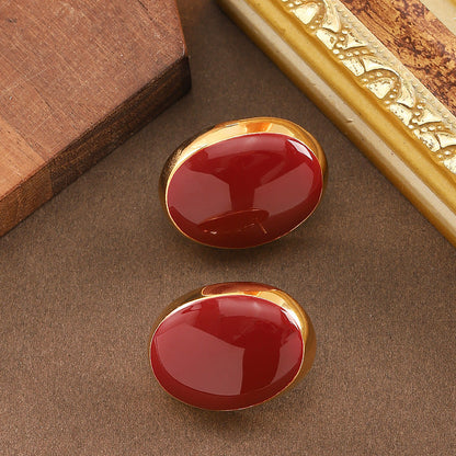 Burgundy Geometric Enamel Earrings With 925 Silver Posts