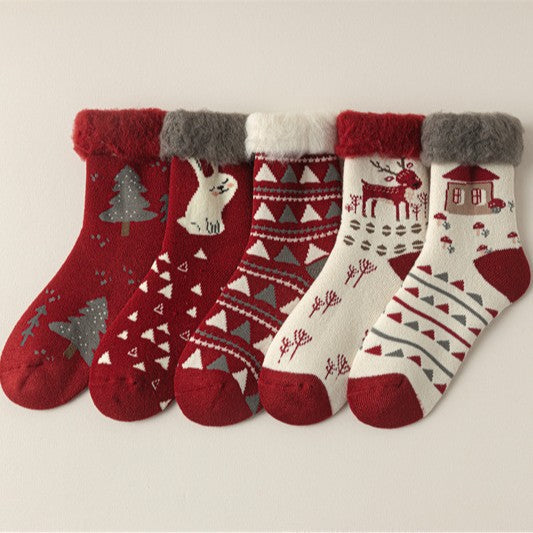 Christmas Reindeer Winter Fuzzy Crew Socks