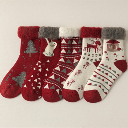Christmas Reindeer Winter Fuzzy Crew Socks