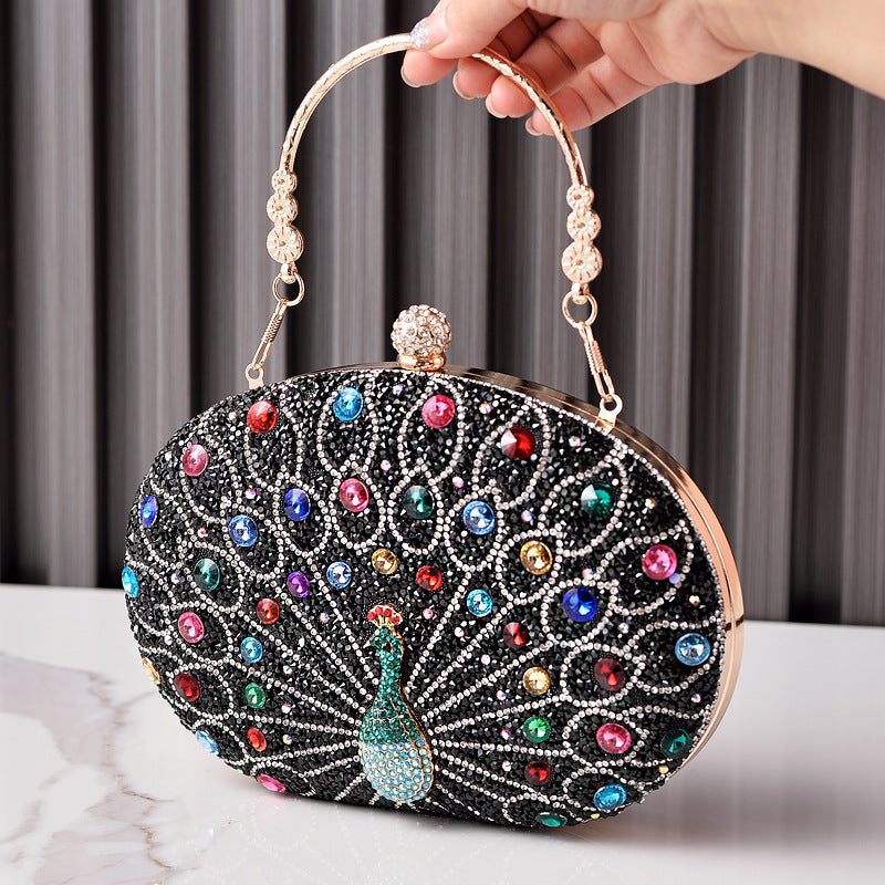 Vintage Peacock Rhinestone Evening Bag Elegant Party Purse