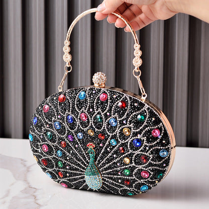Vintage Peacock Rhinestone Evening Bag Elegant Party Purse