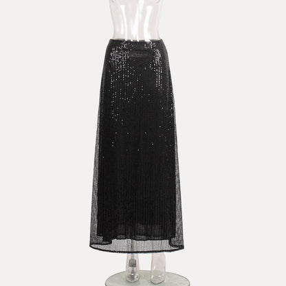 Sequin Maxi Skirt Stylish Casual Streetwear