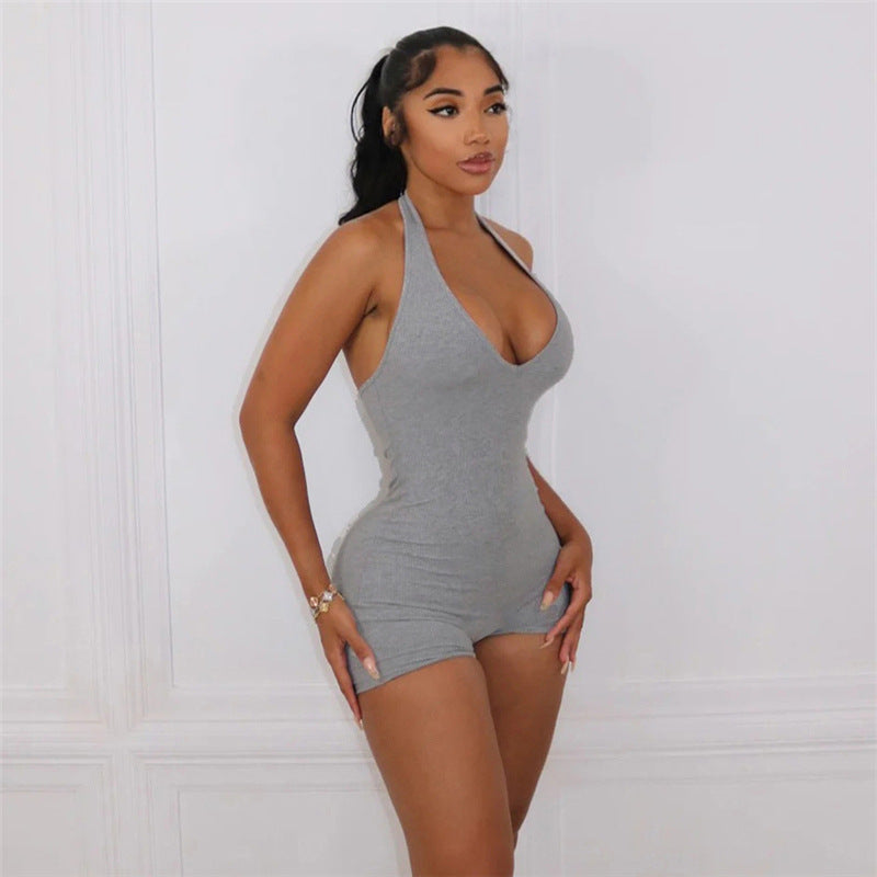 Summer Casual Sexy Halter Neck High-Waisted Bodysuit Shorts