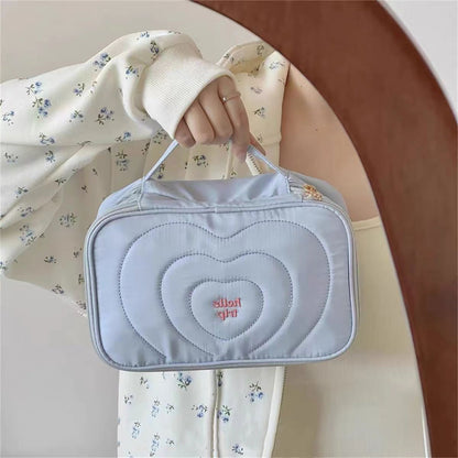 Salt Blue Portable Makeup Bag Embroidered Travel Organizer