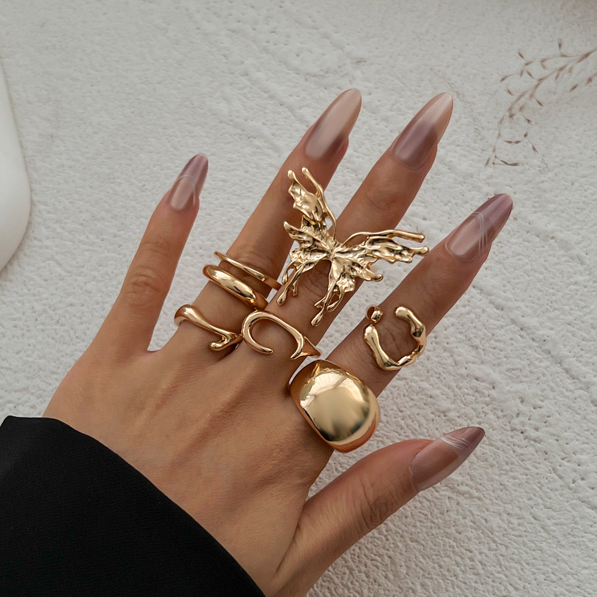 Butterfly Geometric Metal Ring Set Stylish Adjustable Open Rings
