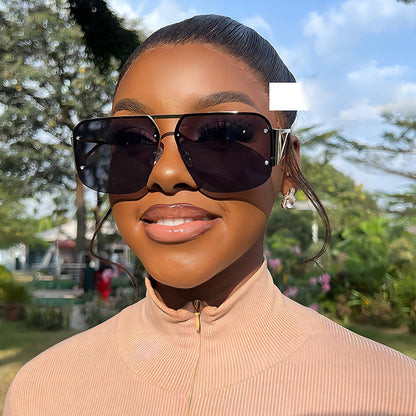 Trendy Metal Half-Frame Sunglasses with UV Protection