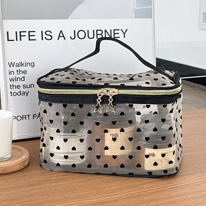 Flocked Heart Makeup Bag Convenient Large Capacity Breathable