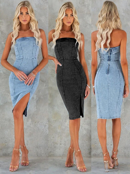 Sexy Strapless Denim Bodycon Dress