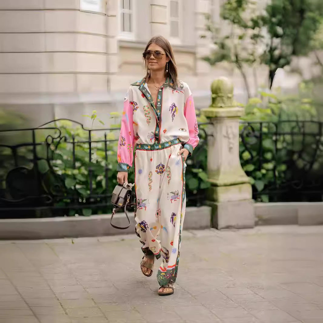 Fashionable Flair Printed Linen Long Sleeve Shirt Set