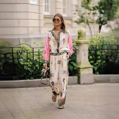 Fashionable Flair Printed Linen Long Sleeve Shirt Set