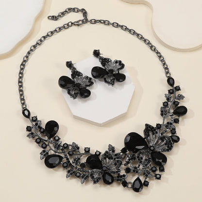 Floral Alloy Necklace and Earrings Jewelry Set for Women