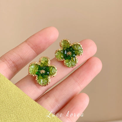 Floral Earrings Design Sense High-End Stud Earrings Fresh Green Earrings Women