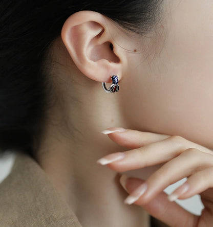 Enamel S925 Sterling Silver Blue Koi Fish Earrings Ladies Design Sense Temperament Retro National Style Earrings