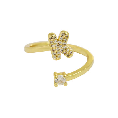Letters AâZ Sparkling Zircon Adjustable Ring