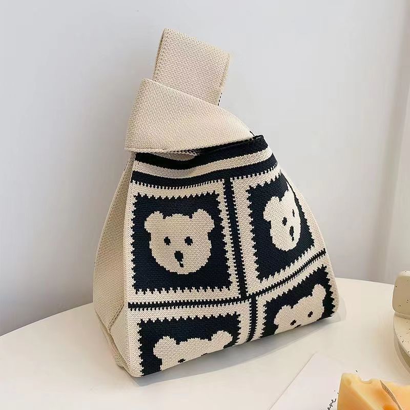 Knitted Tote Bag With Cute Designs Soft Polyester Casual