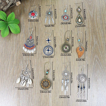 Bohemian Feather Dreamcatcher Earrings Zinc Alloy Vintage Style