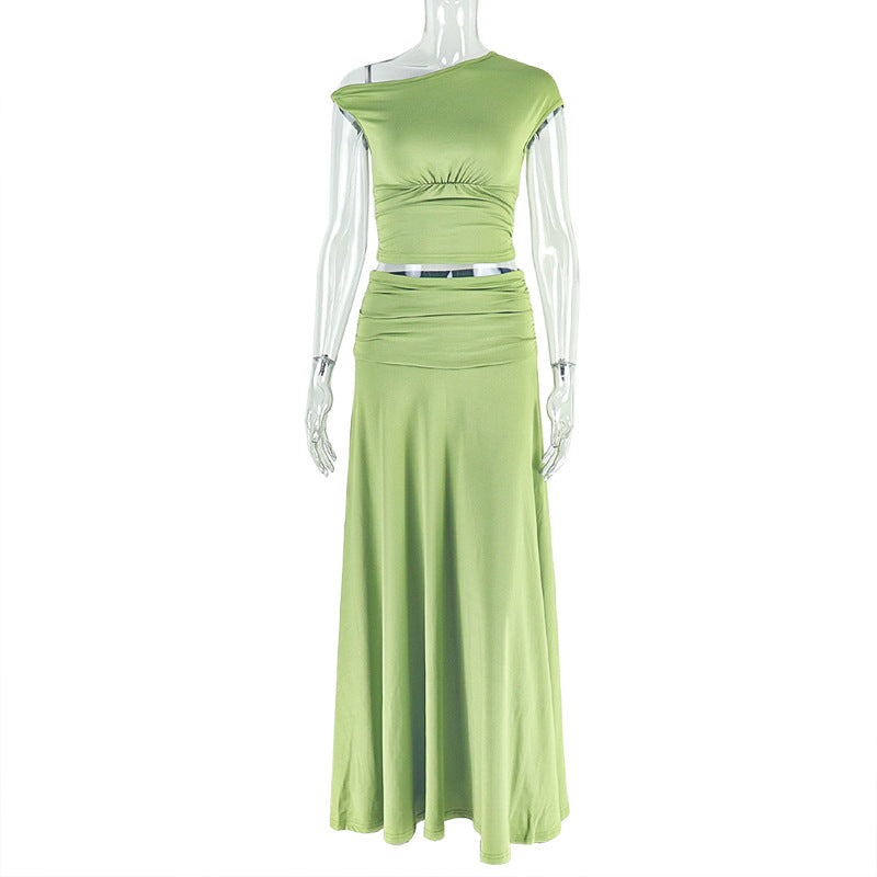 Casual Floral Crop Top And Long Skirt Set