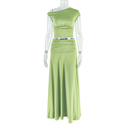 Casual Floral Crop Top And Long Skirt Set