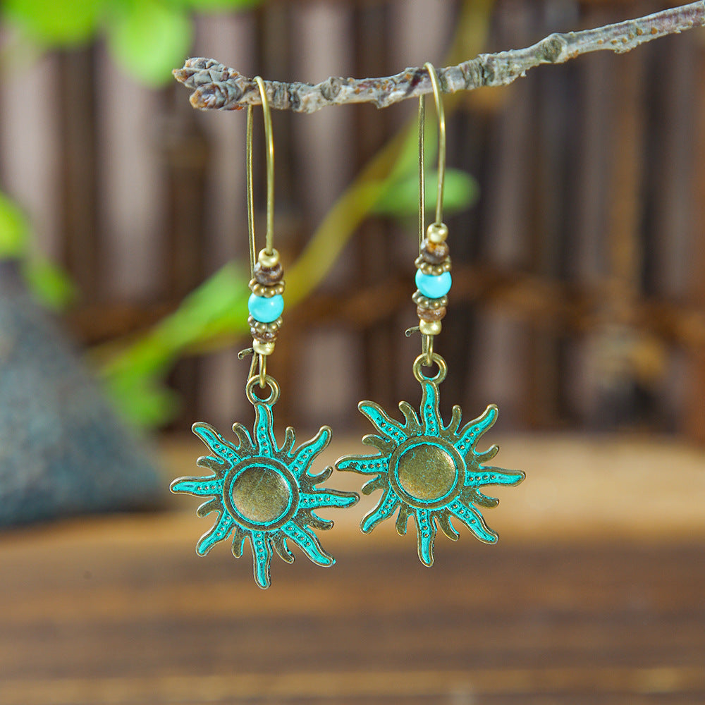 Vintage Floral Leaf Design Turquoise Alloy Earrings