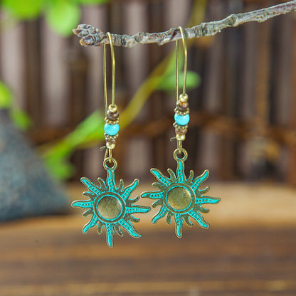 Vintage Floral Leaf Design Turquoise Alloy Earrings