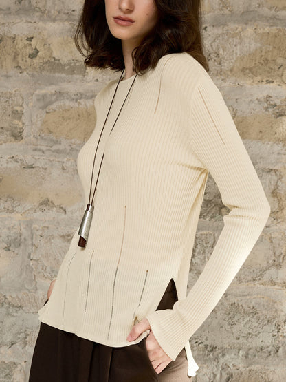 Classic Long Sleeve Knitted Sweater with Hollow Design